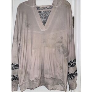 POL Hoodie T Shirt Women's Size Small Pink Distressed Long Sleeve Boho Top
